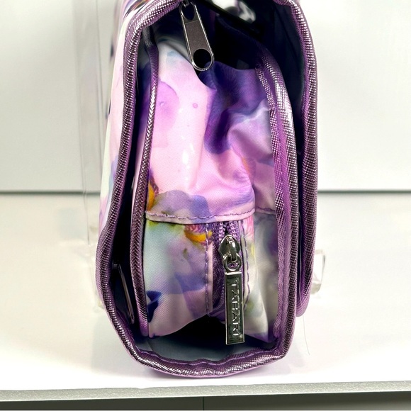 Tahari Hanging Travel Toiletries Bag Purple Watercolor Print Metallic Trim NWOT - Picture 8 of 10